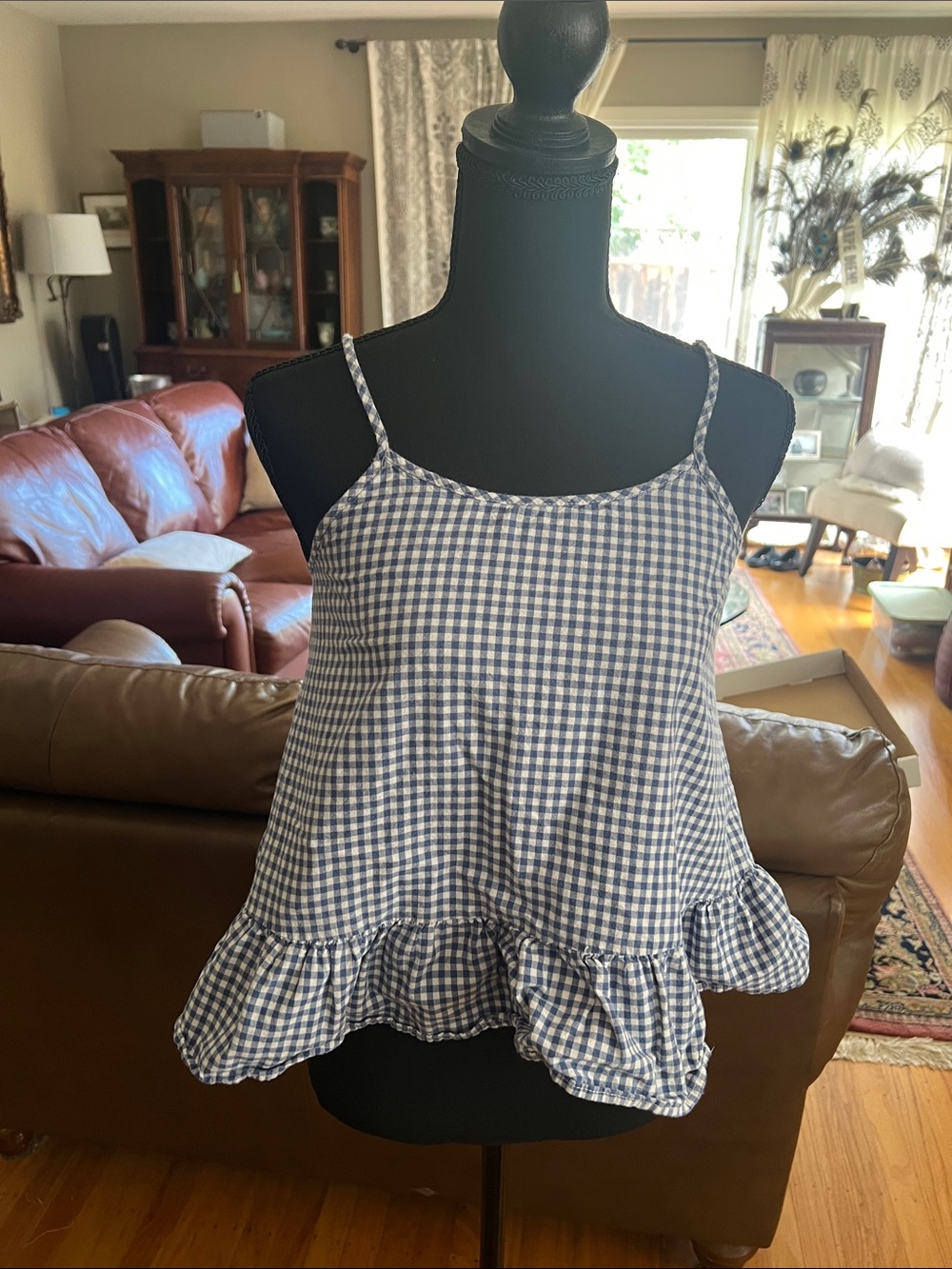 Caution To The Wind Blue Gingham Ruffle Tank Top